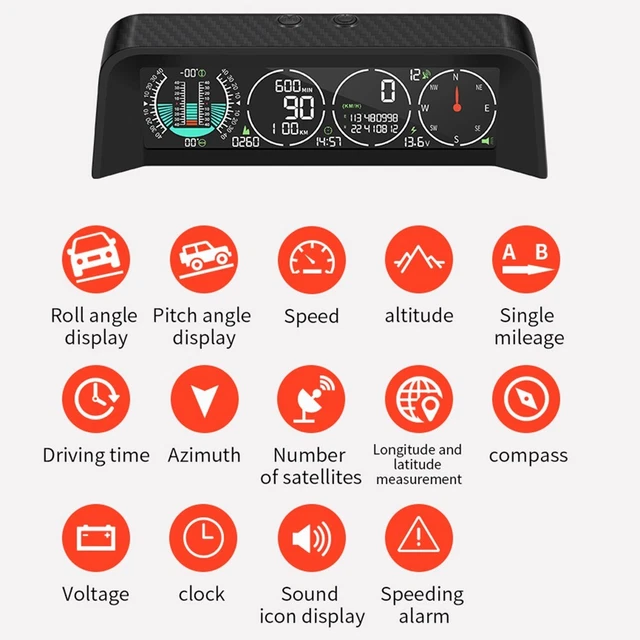 Car Head Up With HUD Screen Altitude Meter Smart GPS Tire Pressure Monitor