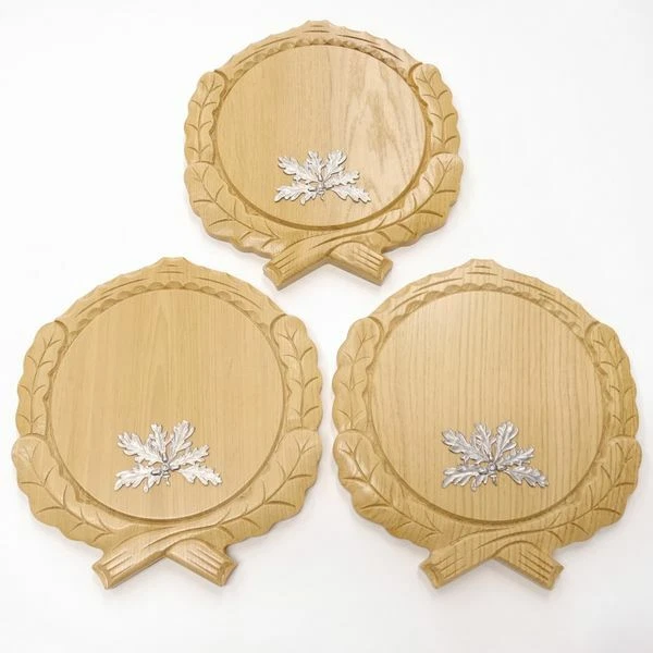 3 Pieza Placa de Jabalí Tallado Roble Claro A 19cm Con 3x 6-blättrigen Hoja