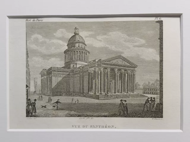 ANTIQUARISCHE Illustration 1823 Stahlstich France Paris Vue du Pantheon Musee