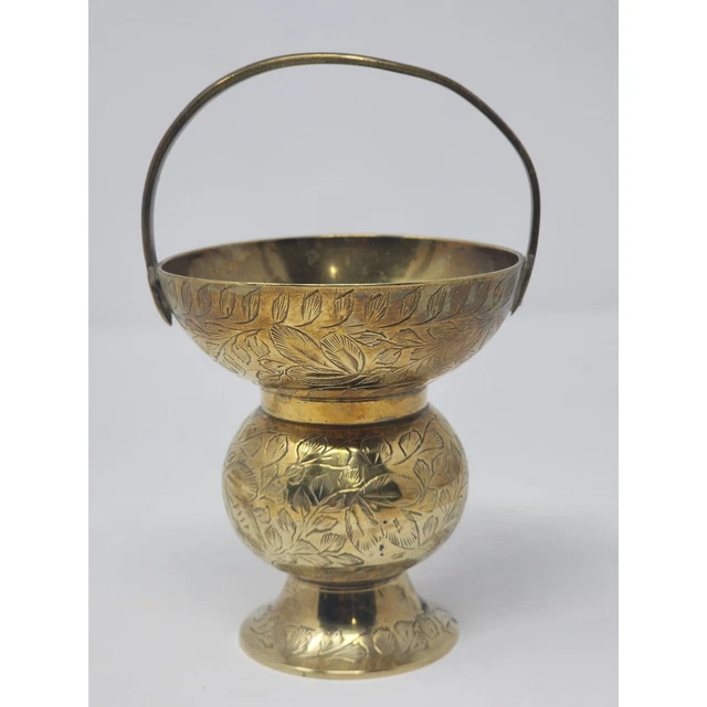 Vintage RR Brass Vase With Handle And Etched Finish Made In India Home Decor Vintage RR Brass Vase With Handle And Etched Finish Made In India Home Decor