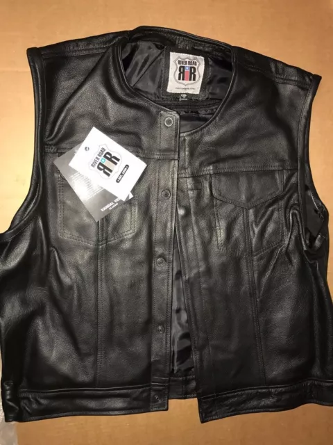 River Road Men's Classic Buffalo Leather Vandal Vest, Black XXL NWT