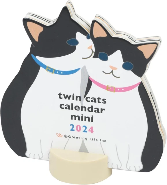 Greeting Life 2024 Calendar Animal Die Cut Mini Twin Cat Tabletop C-1543-ET