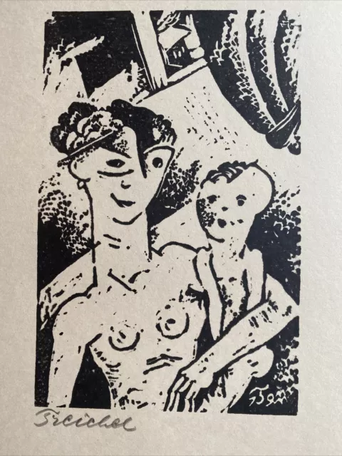 Oskar Treichel, Mother and Child 1919 German Expressionist print Die Schaffenden