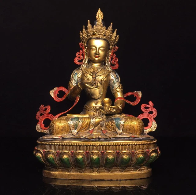 30CM Old Chinese Bronze Gilding Statue Buddha Q686