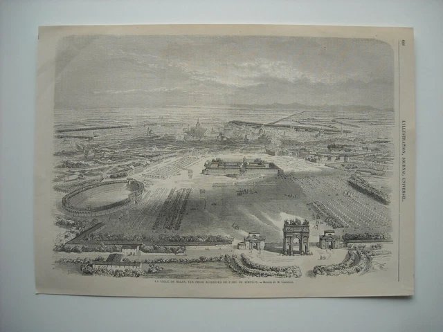 1859 Engraving. Italy.  The City Of Milan, View Taken Over The Arc Of The Simplelon..