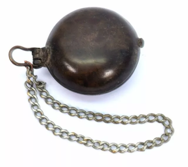 Antique Ethnic Brass Betel Lime Paste Chuna-Dani Box With nice Chain. i22-27