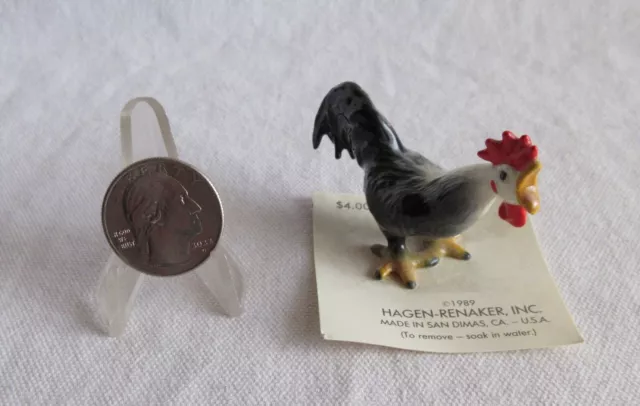 Hagen Renaker Leghorn Rooster on card Black & White with Red Comb