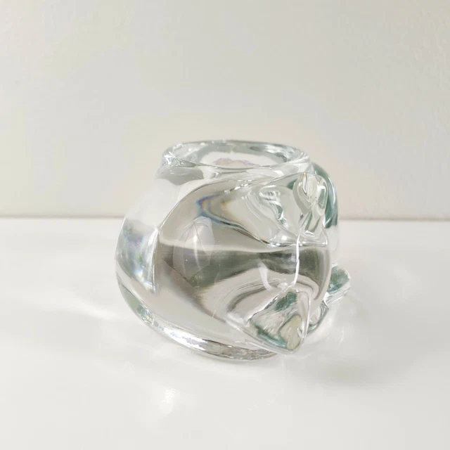 Vintage Indiana Glass Votive Candle Holder Crystal Cute Sleeping Cat Paperweight 2