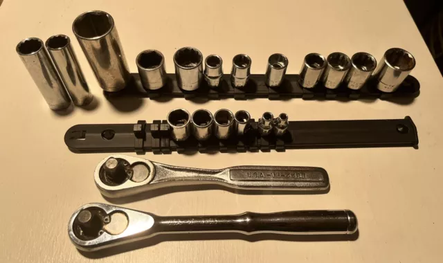 Vintage Craftsman USA 20 Piece 3/8" Drive SAE  Std & Deep Ratchet & Socket Set