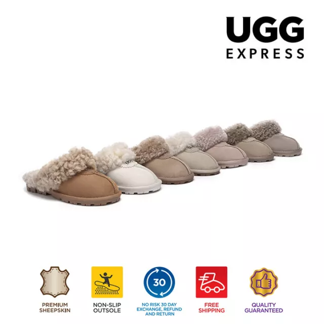 【EXTRA 15% OFF】UGG Slippers Women Sheepskin Wool EVA Sole Nonslip Waffle Curly