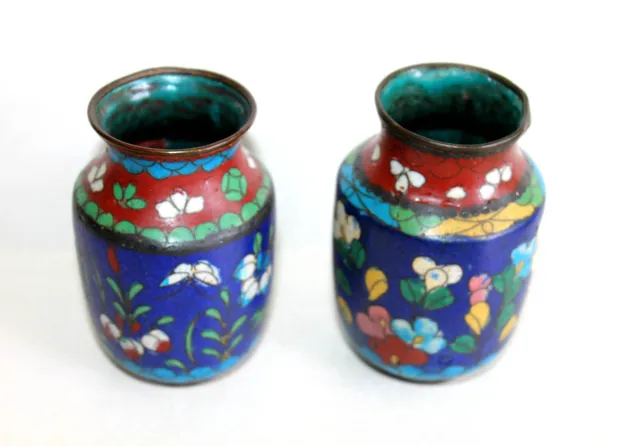 JOLIE ANCIENNE PAIRE DE PETIT VASE JAPONAIS en ÉMAUX CLOISONNÉ BRONZE JAPON XIXe