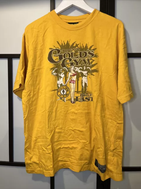 VTG GOLDS GYM Core Training T Shirt Built To Last Yellow Unisex Size M ...