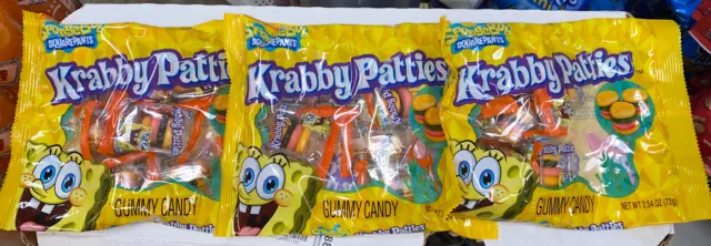 New ! 3 X 2.54 oz Nickelodeon Spongebob Squarepants Krabby Patties Gummy Candy