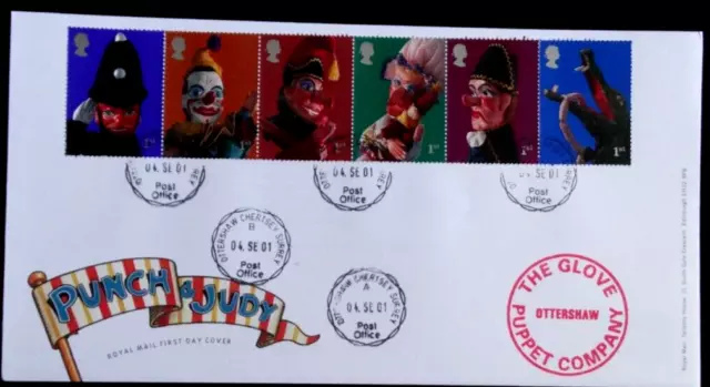 Punch & Judy 2001 FDC, Ottershaw cds + The Glove Puppet Company stamp