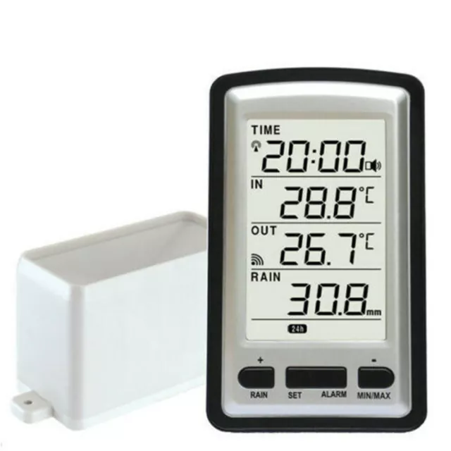 Wireless Weather Station Thermometer Rain Gauge Meter LCD Digital Alarm Clock .