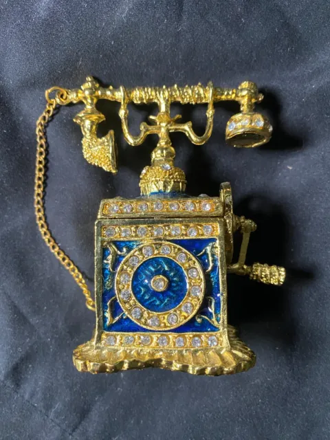 Antique Phone Jewelry Box Mini Bejeweled Hinged Trinket