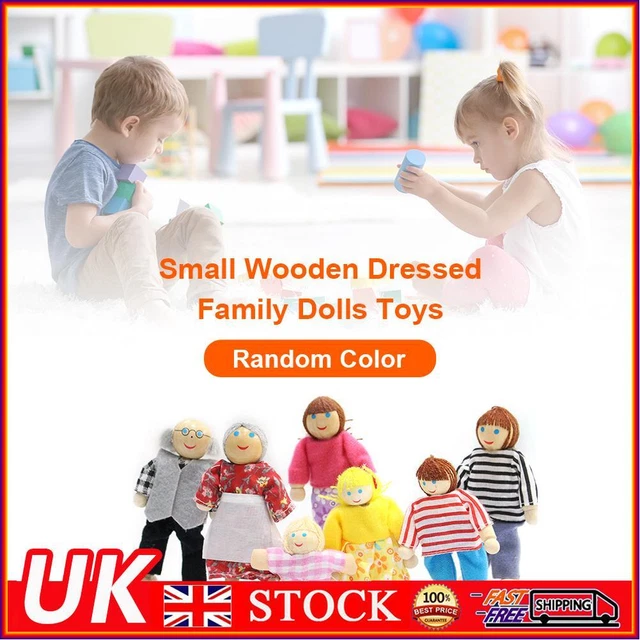 SMALL WOODEN TOYS Set Dressed Family Dolls Children Pretend Play Toy (7