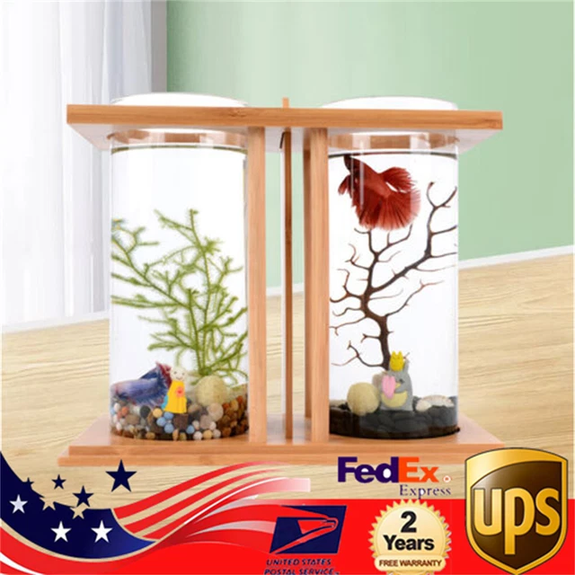 USA Glass Betta Fish Tank Bamboo Base Mini Aquarium Fish Tank For Desktop Wood
