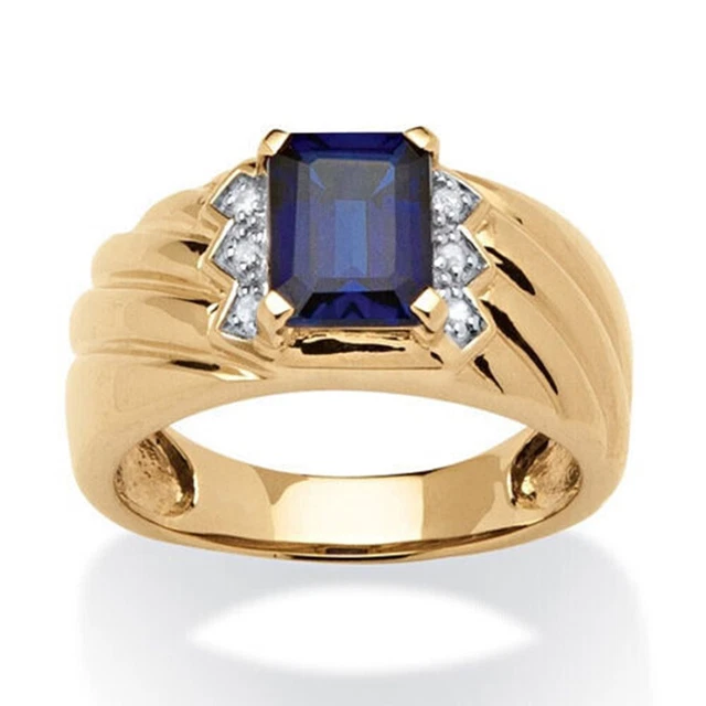 2.39 Ct Natural Blue Sapphire & Diamond Men's Solitaire Ring in 14K Yellow Gold
