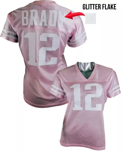 Custom Womens Blinged Football PINK/White Jersey, Tom Brady