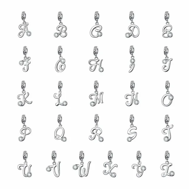 Wostu 925 Sterling Silver Letter A-Z Charms Beads CZ Pendant Gift Party