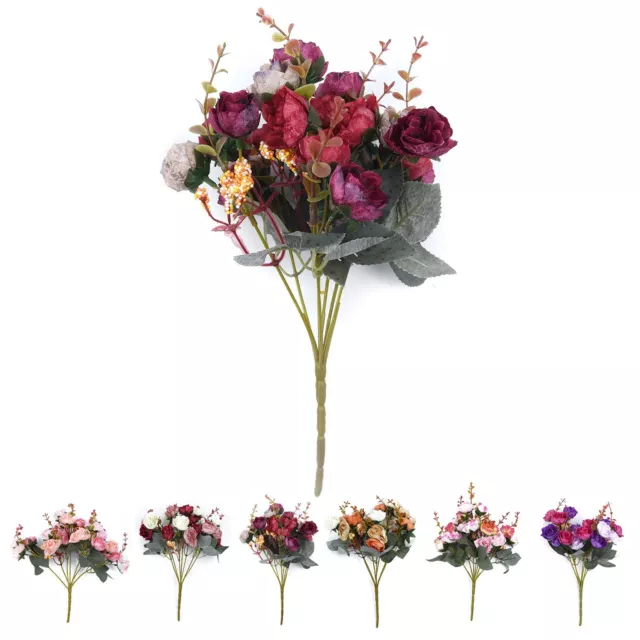 1-BOUQUET 21-HEAD Conciso Artificial Seda Rosa Flor Hoja Hogar Boda Decoración