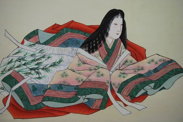 Tableau Japonais Rouleau Suspendu Vintage - Lys Du Japon Et Oiseau, Peint à La Main - Occasion Avec Tache