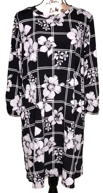 Apt 9 - Black & White Textured Floral Print Sheath Dress - Women's Size XL