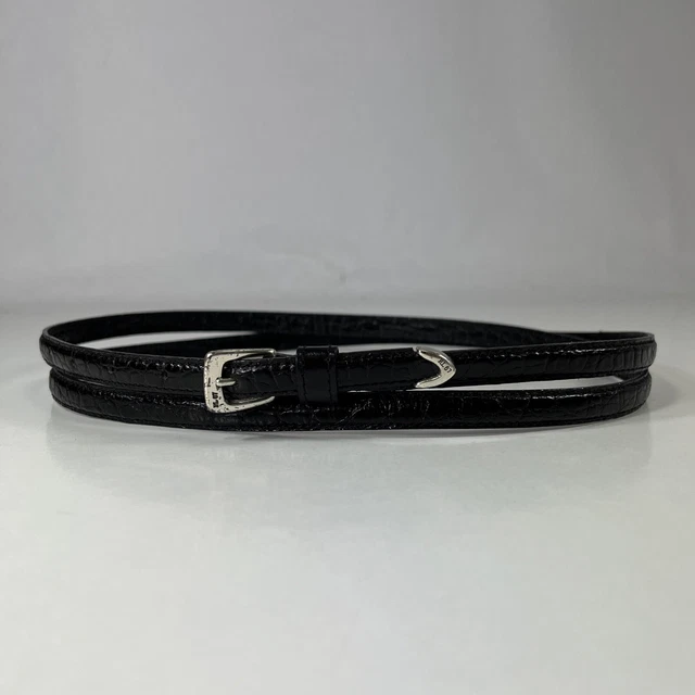 RL67 Polo Ralph Lauren Super Skinny Belt - Black Embossed - Women's Size 52