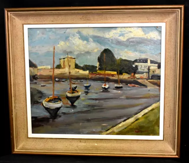 Tableau huile paysage bord de mer bateaux signé Paul Surtel (1893-1985)