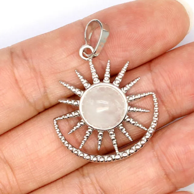 Natural Gemstone Moon Sun Pendant Healing Crystal Quartz Reiki Necklace Jewelry