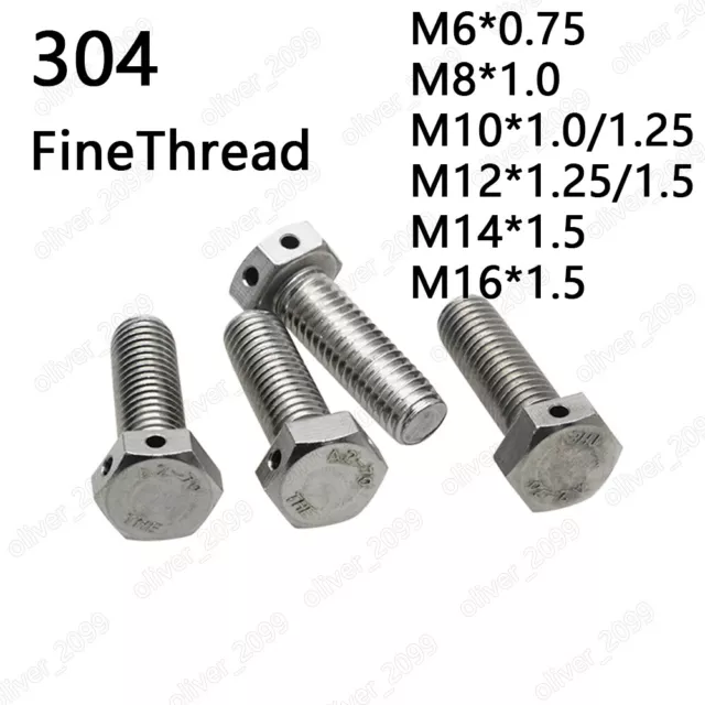 Fine Thread 304 Stainless Steel Hexagon Bolts With Wire Holes on Head M6 M8-M16