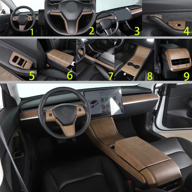 Wood Grain Interior Strip Cover Trim Decoration Set For Tesla Model 3 Y 2017-22