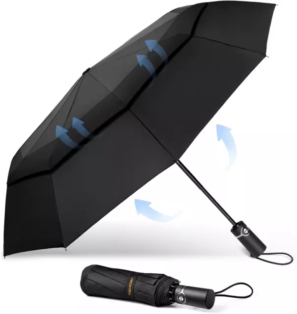 Windproof Umbrella for Rain, Large Travel Folding Umbrella, Strong Compact Umbre