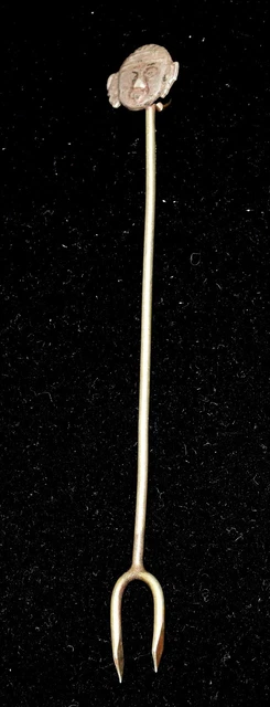 Mexican Sterling Silver Engraved Aztec Head Olive Hors d'oeuvre Fork 3.37 Grams
