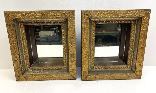 Antique Picture Frame Pair deep shadowbox mirror wood gesso vintage carved set 2