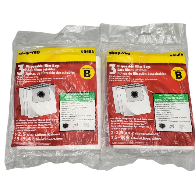 SHOP VAC TYPE B 90668 Disposable Filter Bags 2 to 2 1/2 Gallon 3 pk