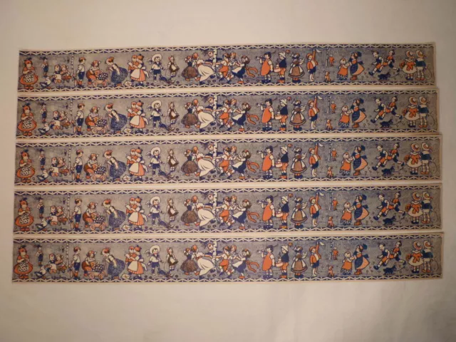 5x alte Bordüre Streifen Papier Tapete Puppenstube 1920-50 50 cm dunkel