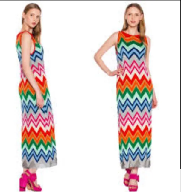 Twin-Set Simona Barbieri Multicolored Chevron Midi Dress Size S NWT