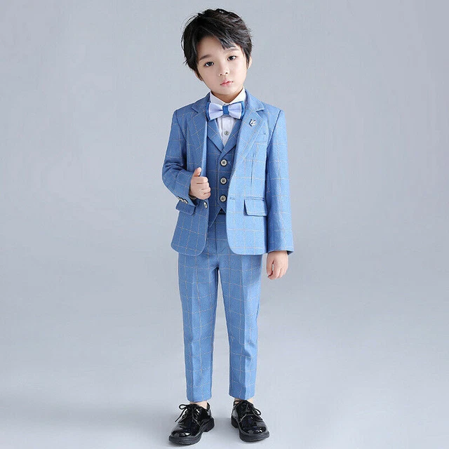 Abiti blu a scacchi ragazzi pagina abito ragazzo bambini ballo di nozze set formale 4 pz/5pz