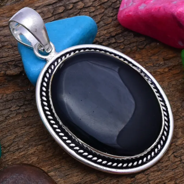 Surprising Black Onyx Gemstone 925 Sterling Silver Handmade Pendant