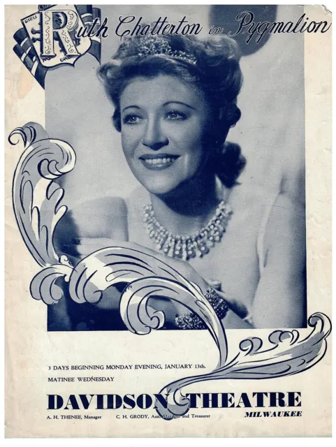 Vintage Souvenir Program Pygmalion Ruth Chatteron Davidson Theatre Milwaukee