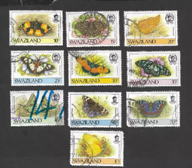 Swaziland Postage Issue Set Of 10 Definitive Stamps 1987 - Butterflies