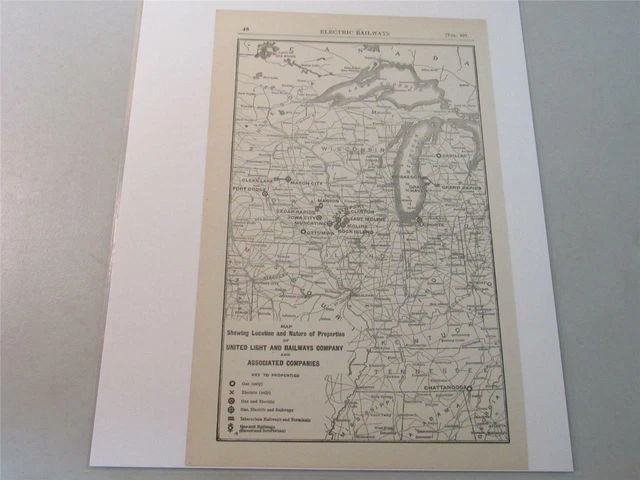 ORIGINAL MAP OF the United Light & Railways Company from 1923 £18.44