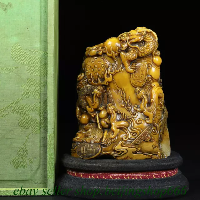 6" Old Chinese Tianhuang Shoushan Stone Carved Dragon Pi Xiu Beast Seal Signet