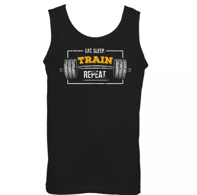 Eat Sleep Train Repeat Mens Funny Gym Vest Training Top Bodybuilding MMA UFC