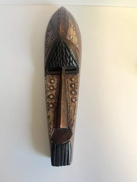Handcrafted African Wood/ Metal Carved Tribal Wallhanging Art Mask Made in Ghana