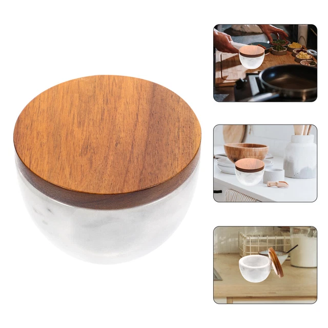 Cantina Sale In Marmo Bianco - Contenitore Elegante Per Cucina Con Coperchio 10x5cm