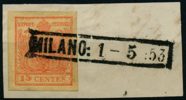 LOMBARDEI-VENETIEN 1850 15C, HP, Type III. MILANO/53 Schön und attraktiv