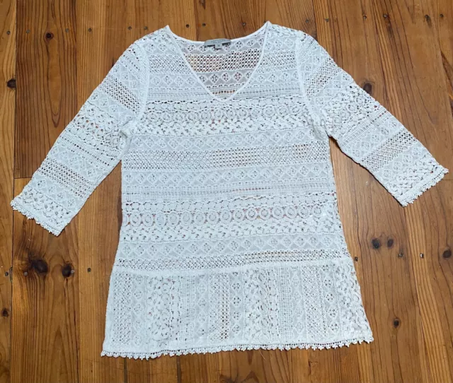 Comma Blouse en crochet dentelle Col V manches 3/4 transparent Femme Taille M